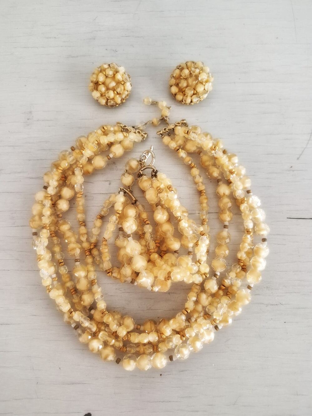 Vintage Multi-Strand Cream Bead Marvella Designer Jewelry Set